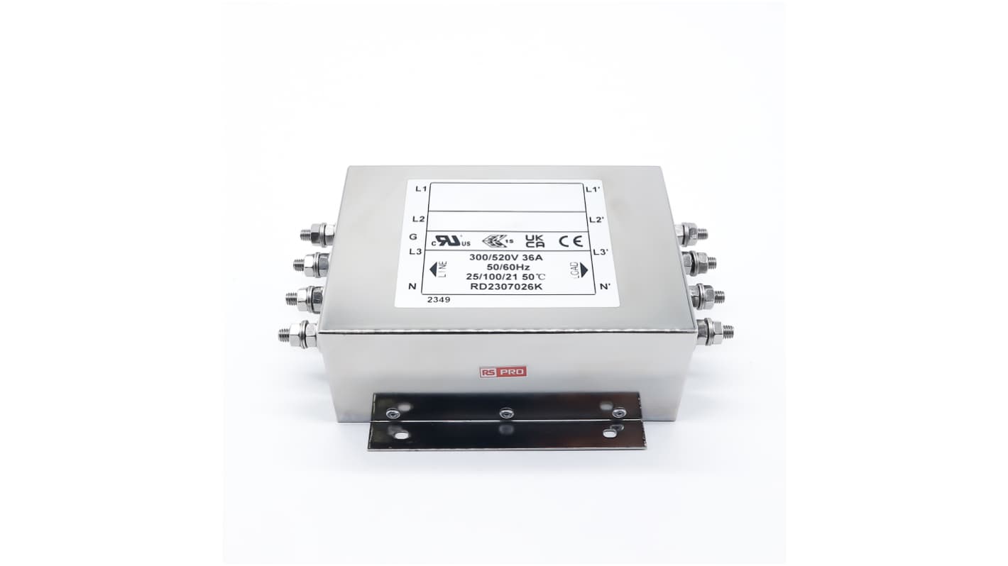 RS PRO 36A 300/520 V ac 50 → 60Hz, Chassis Mount Power Line Filter, Screw 3 Phase