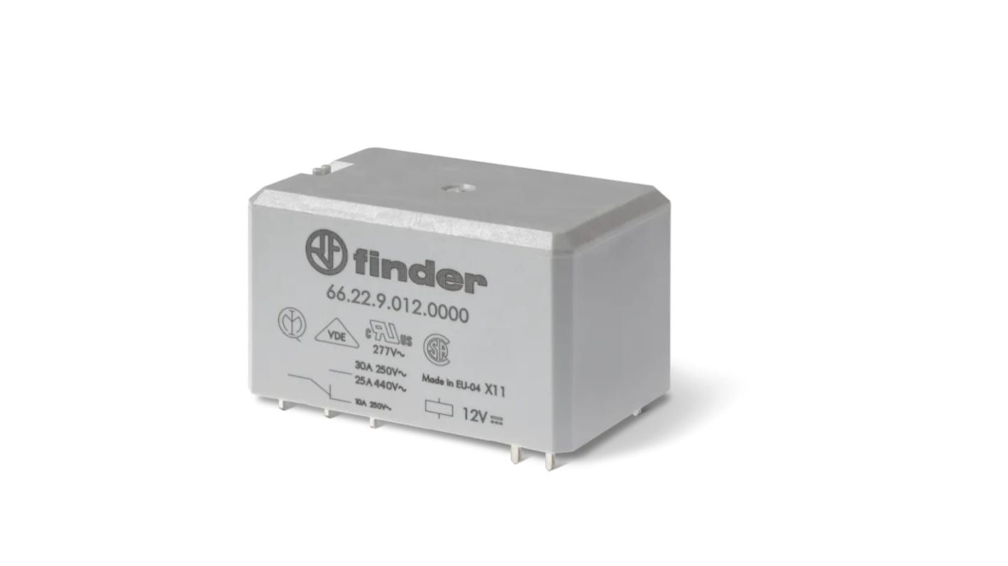 Relè di potenza Finder serie 66, DPDT, bobina 24V, Montaggio su circuito stampato