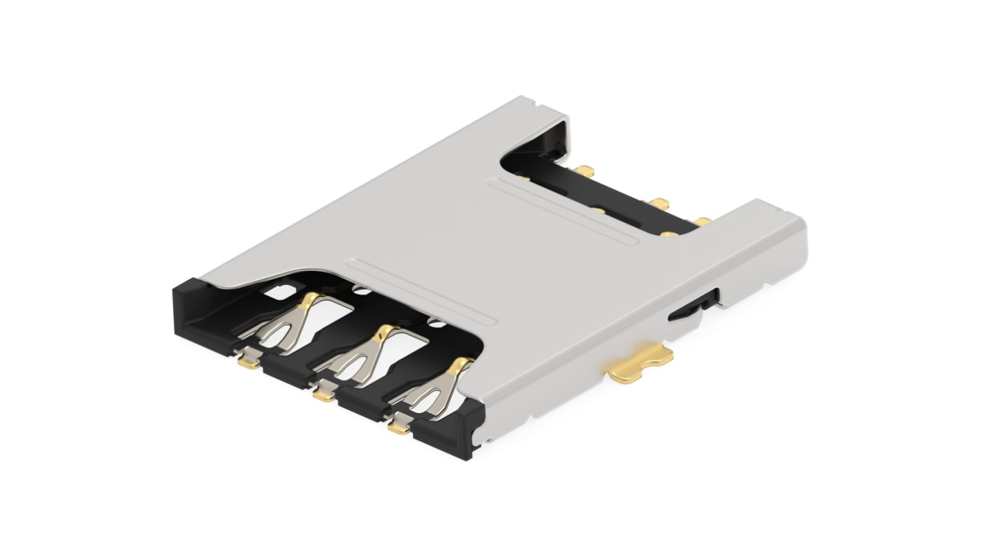 TE Connectivity Nano SIM卡槽, 7p, 2.54mm间距, 表面安装端接, SMT安装, 直向