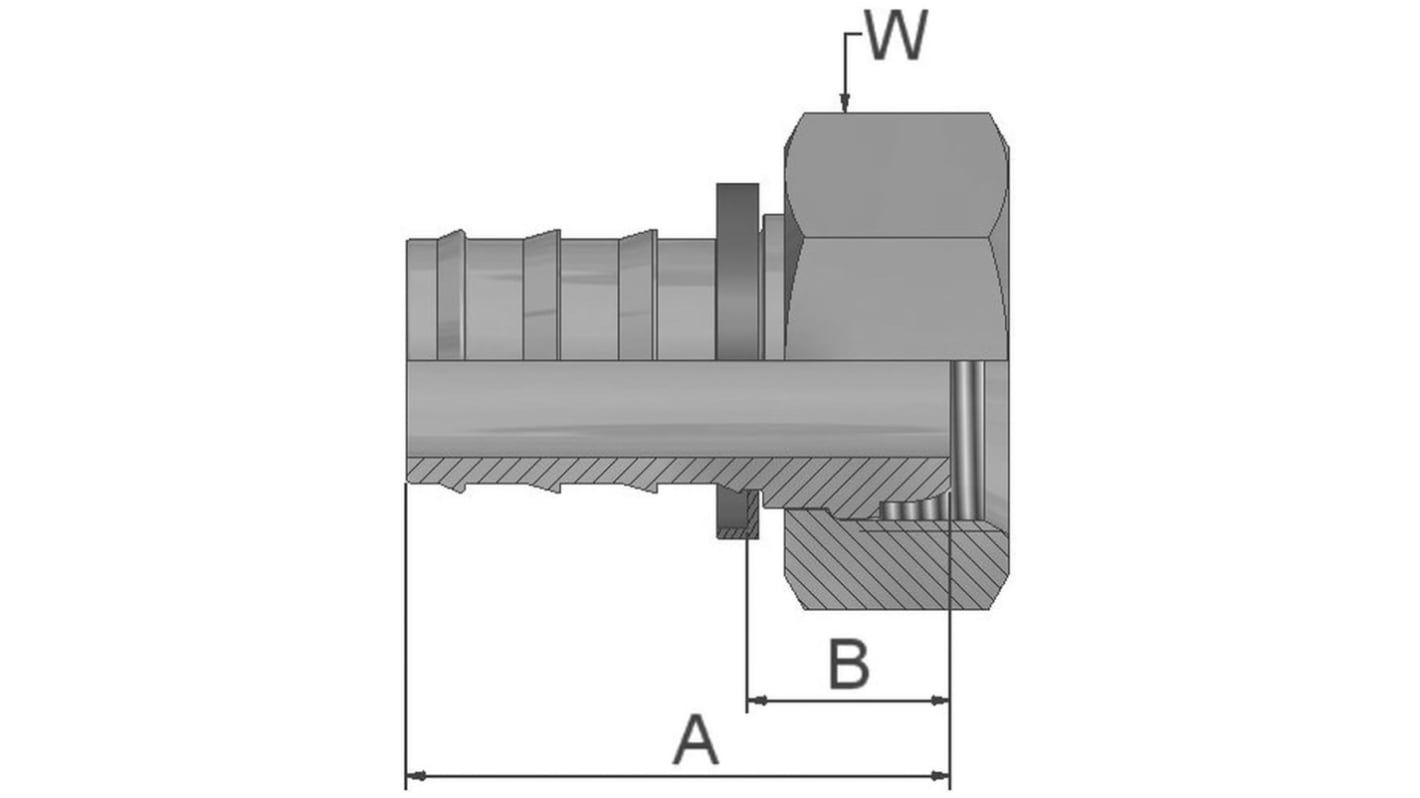 Racor hidráulico, Parker, 3C382-10-6C, Connector A Manguera de 3/8, Connector B Hembra M16