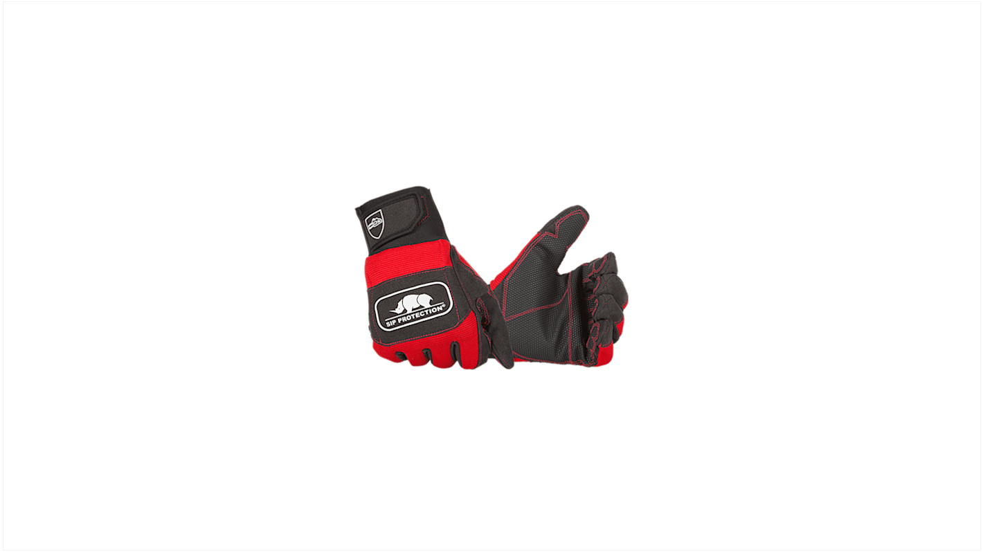 Guantes de trabajo de Cuero sintético Negro/rojo SIP Protection serie Head-to-toe, talla 12, Motosierra