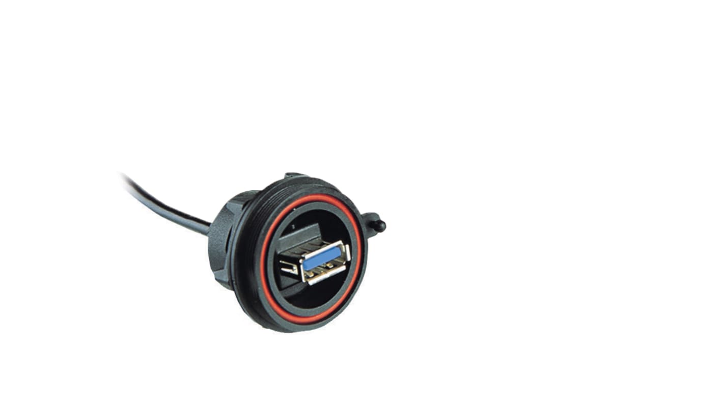 Bulgin Straight, Panel Mount, Socket- Single Port Type Type A 3 IP68 USB Connector
