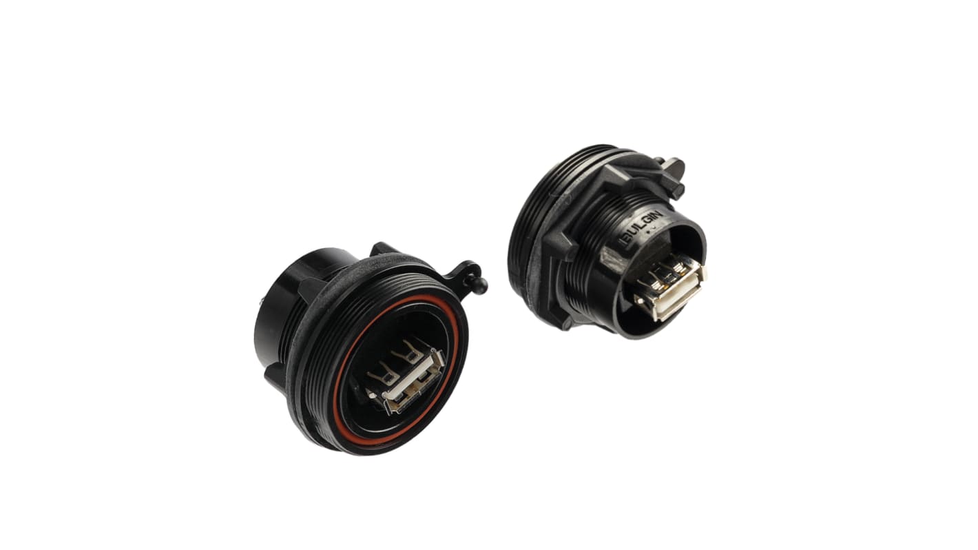 Bulgin Straight, Panel Mount, Socket- Single Port Type Type A 2.0 IP68 USB Connector