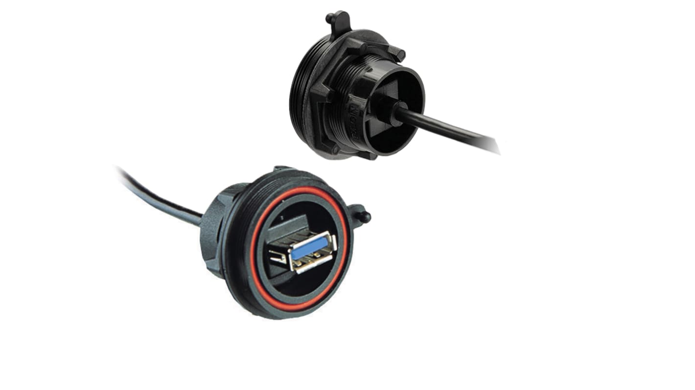 Conector USB Bulgin PX0843/A3, Hembra, , 1 puerto puertos, Recto IP68, Montaje en Panel, Versión 3, 5 V, 1A, Standard