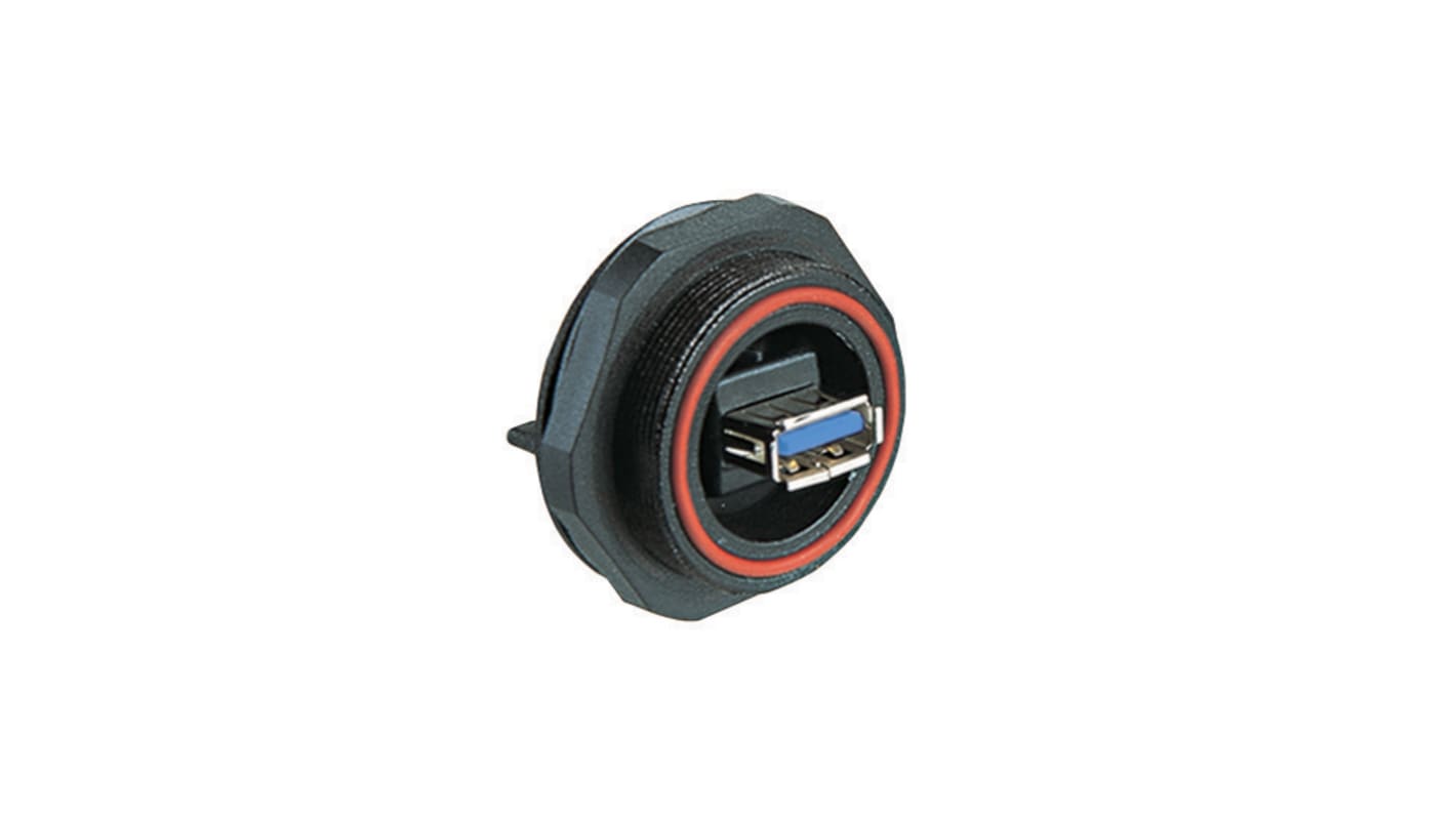 Bulgin Straight, Panel Mount, Socket- Single Port Type Type A 3 IP68 USB Connector