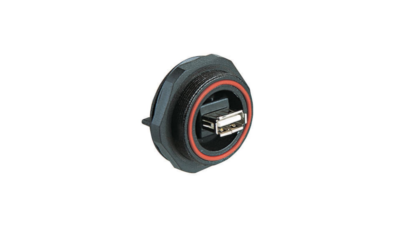 Bulgin Straight, Panel Mount, Socket- Single Port Type Type A 2 IP68 USB Connector