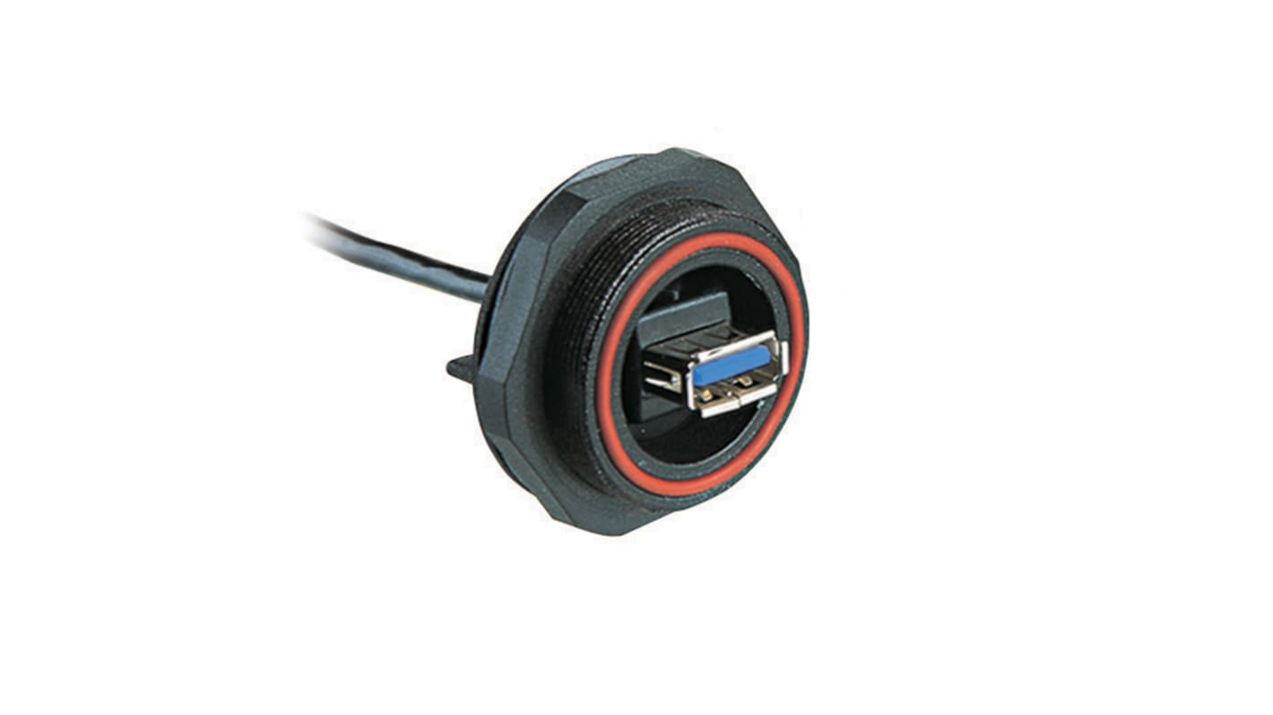 Bulgin Straight, Panel Mount, Socket- Single Port Type Type A 3 IP68 USB Connector