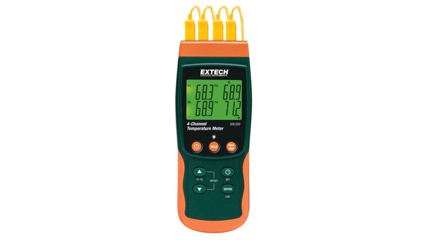 Termometr E, J, K, R, RTD, S, T liczba wejść 4 +1700°C Cyfrowy Extech