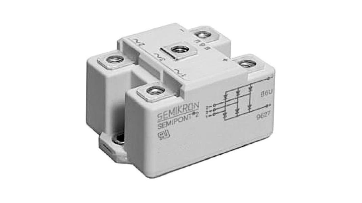Raddrizzatore a ponte, Trifase, Semikron, Ifwd 24A, VRRM 1600V, SEMIPONT-2, Montaggio a vite, 5 Pin