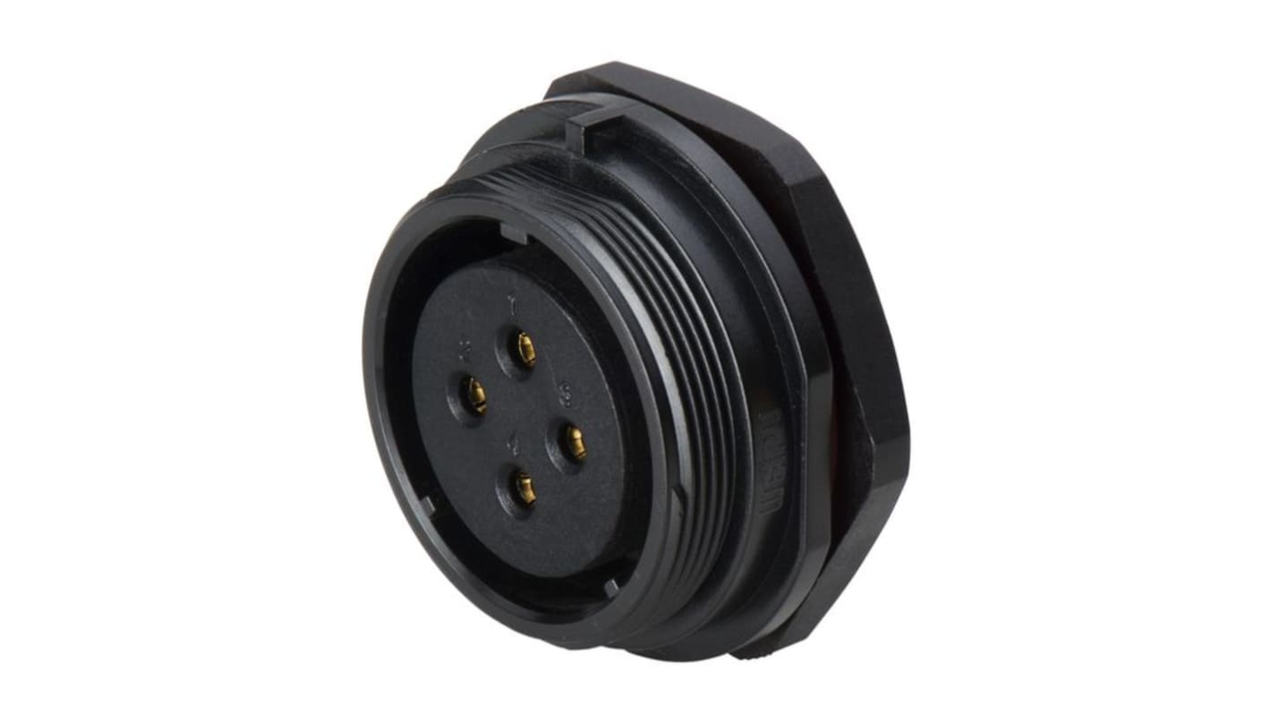 Weipu Socket, 4 Contacts, Panel Mount, Socket, Female, IP68, DELKSP 1312 Series