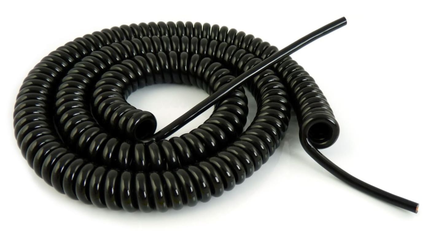 Cable de alimentación Cable en espiral Thawrox de 3 núcleos, 1 mm², long. 2.8m, funda de PUR, Negro
