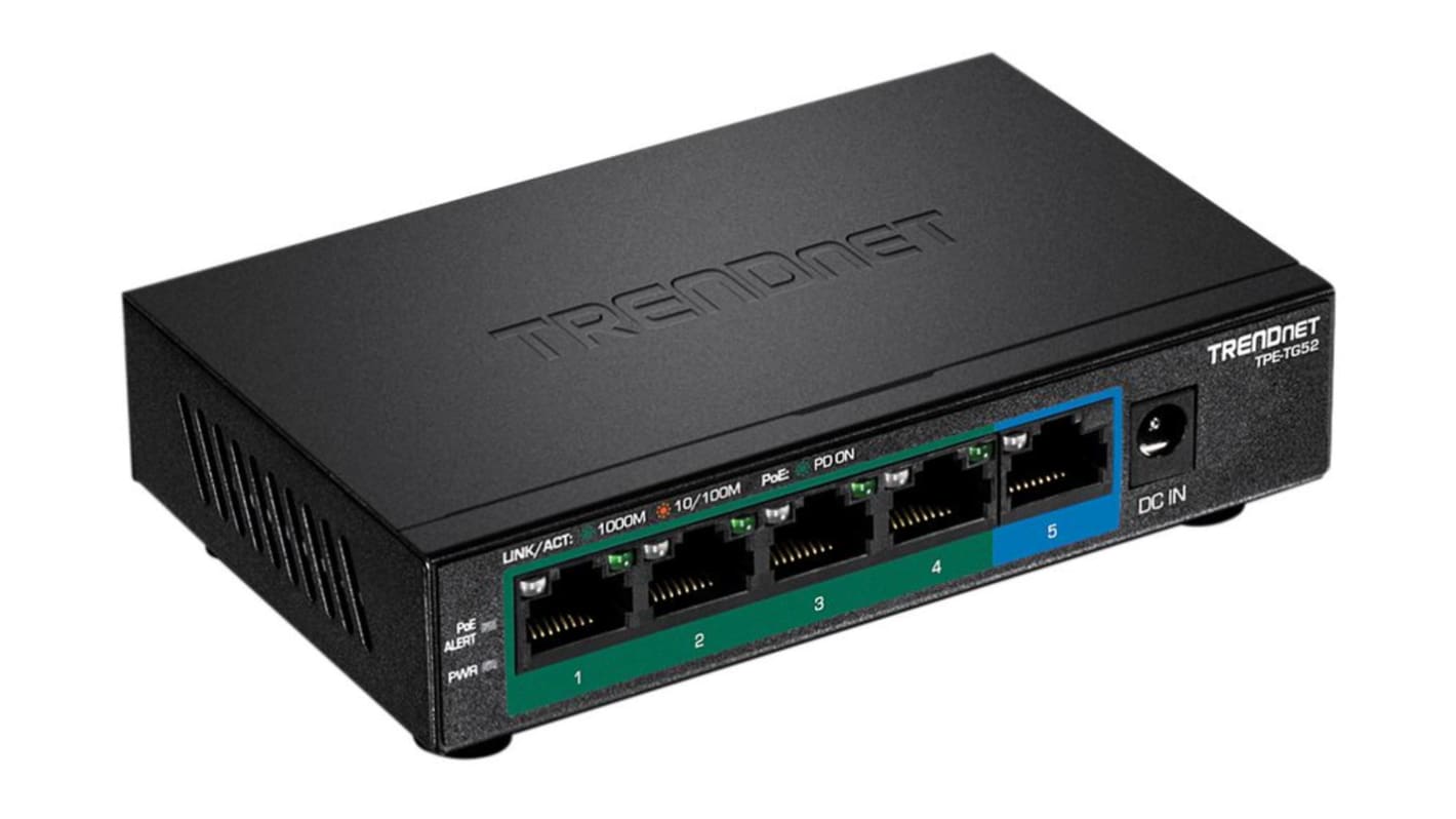 Trendnet Unmanaged PoE Ethernet-switch, med 5 Porte