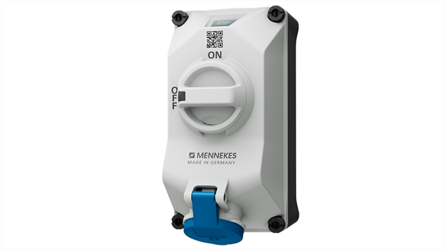 MENNEKES, DUOi IP44 Black, Blue, Grey Wall Mount 3P Socket Socket, Rated At 16A, 230 V