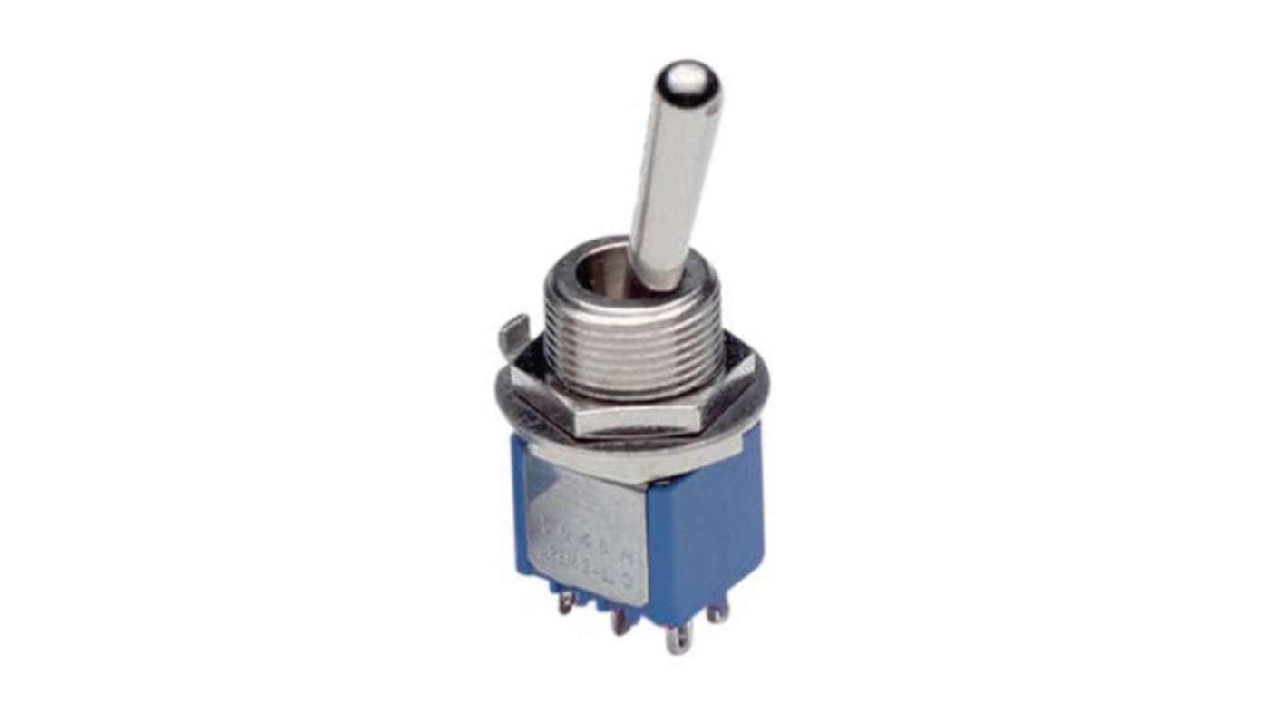 APEM Toggle Switch, Panel Mount, Momentary-Off-Momentary, 1P, Solder Lug Terminal, 125V ac