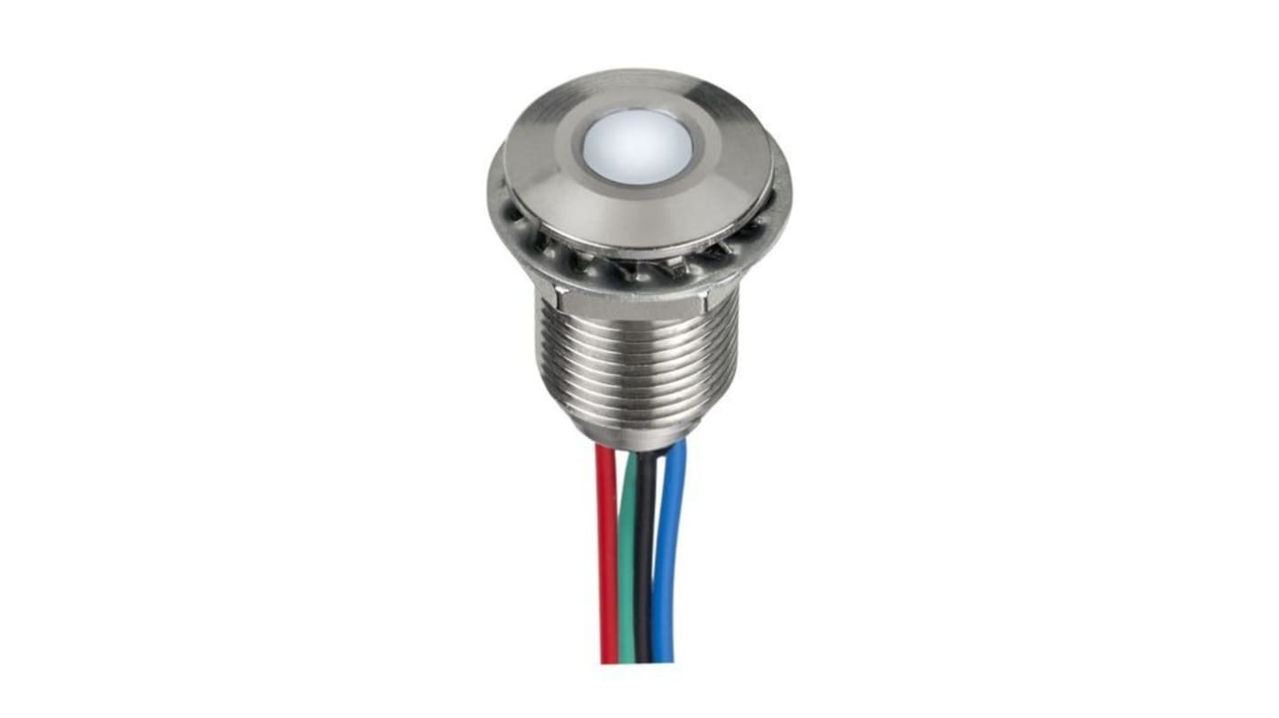 Indicador LED APEM Q10, Azul, Verde, Rojo, Ø montaje 10mm, 24V dc, IP67