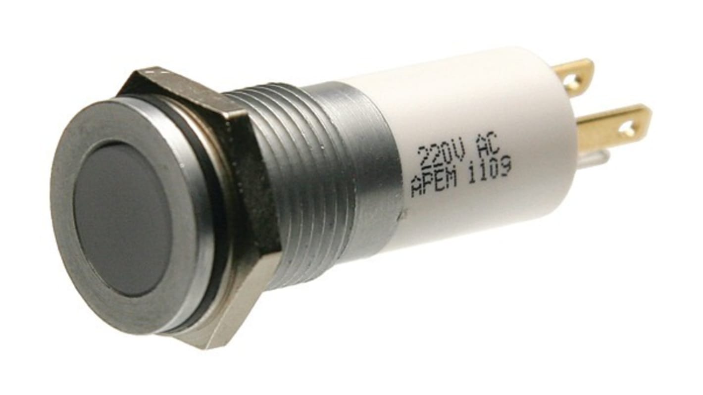 APEM Q14 Series Green, Red, Yellow Panel Mount Indicator, 220V ac, 14mm Mounting Hole Size, Faston, Solder Lug