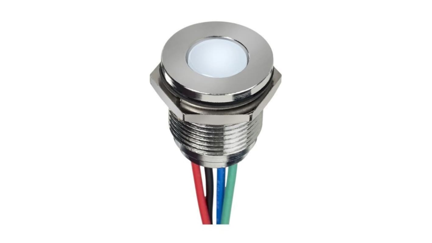 APEM Q14 Series Blue, Green, Red Panel Mount Indicator, 12V dc, 14mm Mounting Hole Size, Lead Wires Termination, IP67