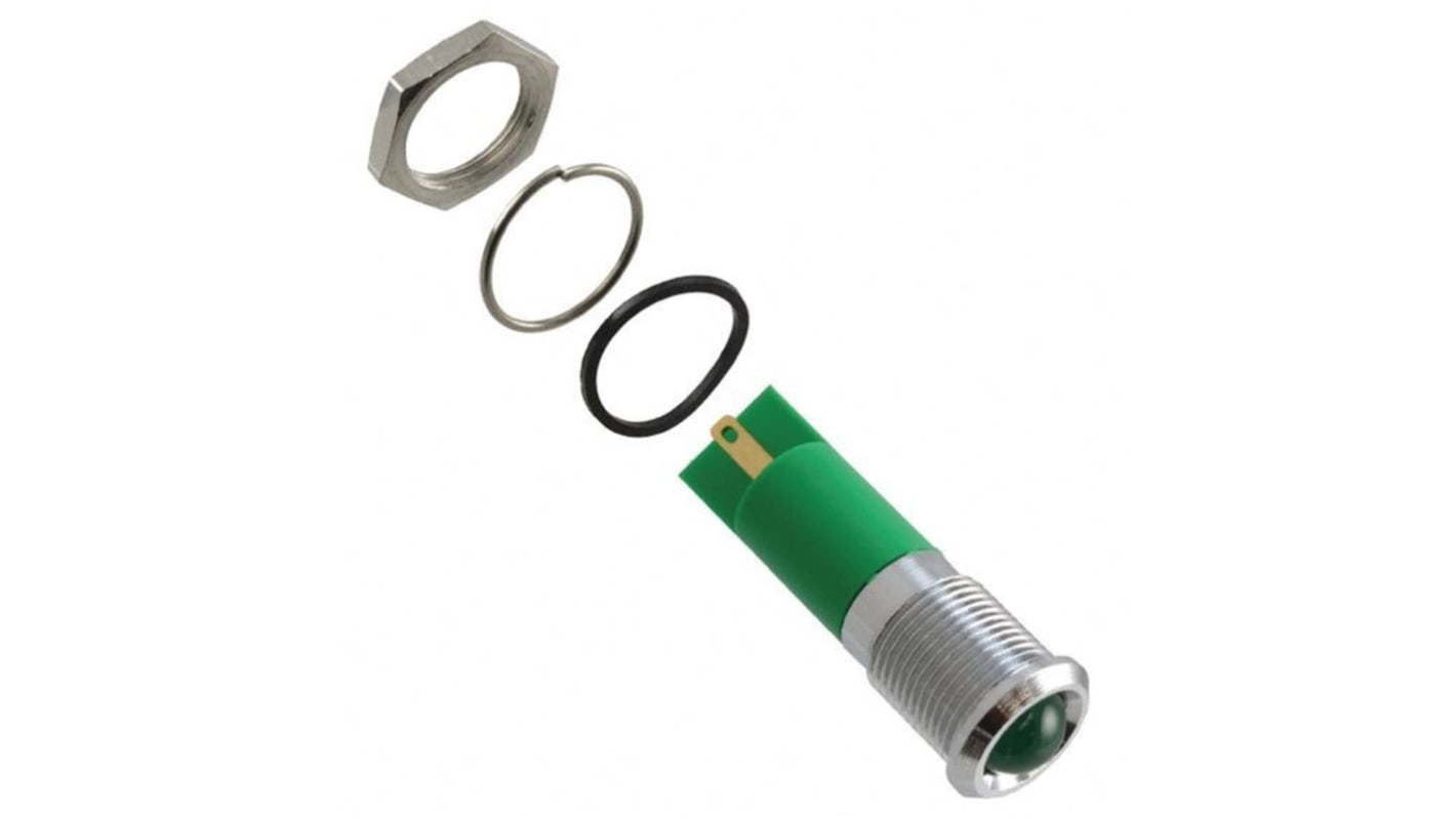 Q14 Series Green Panel Mount Indicator, 12V dc, 14mm Mounting Hole Size, Faston, Solder Lug Termination, IP67