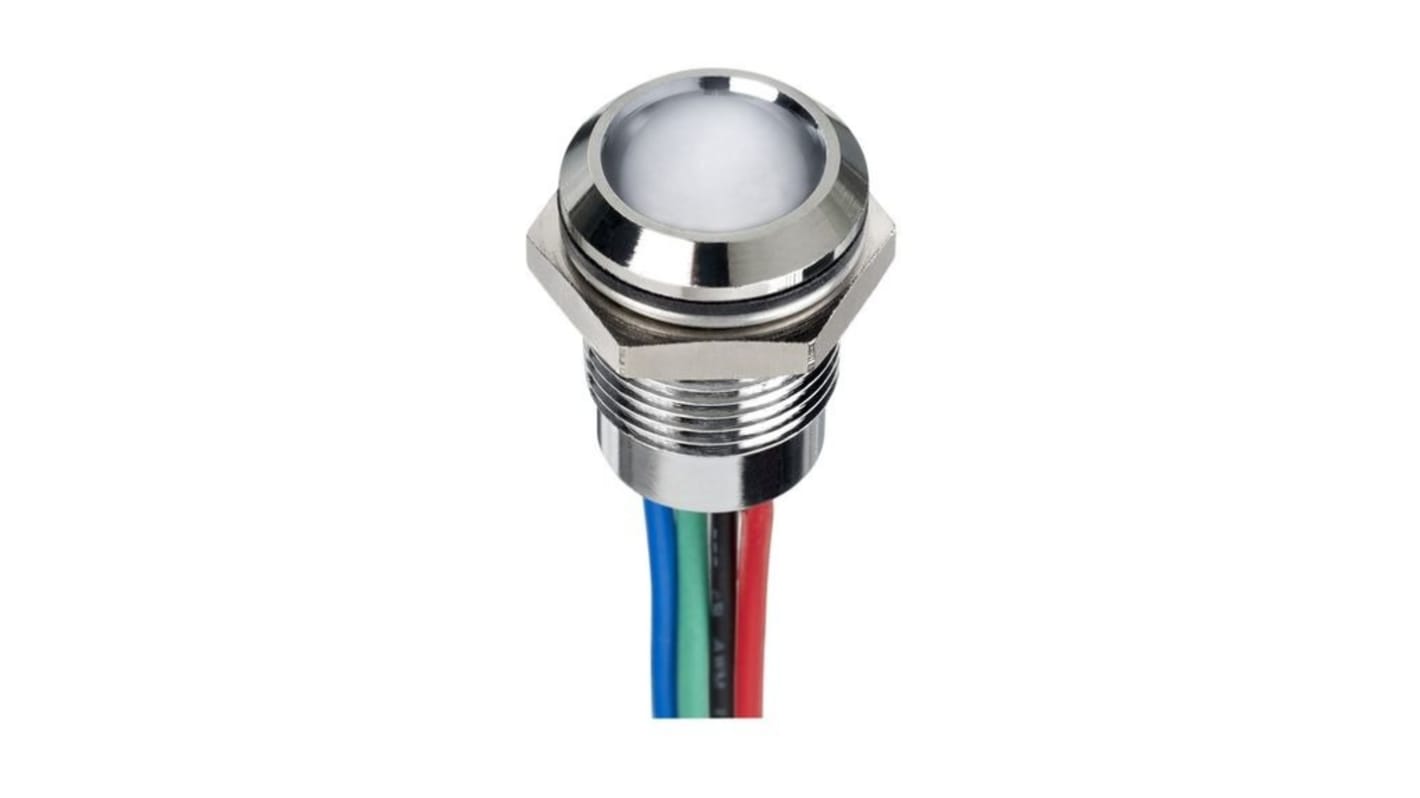 APEM Q14 Series Blue, Green, Red Panel Mount Indicator, 24V dc, 14mm Mounting Hole Size, Lead Wires Termination, IP67
