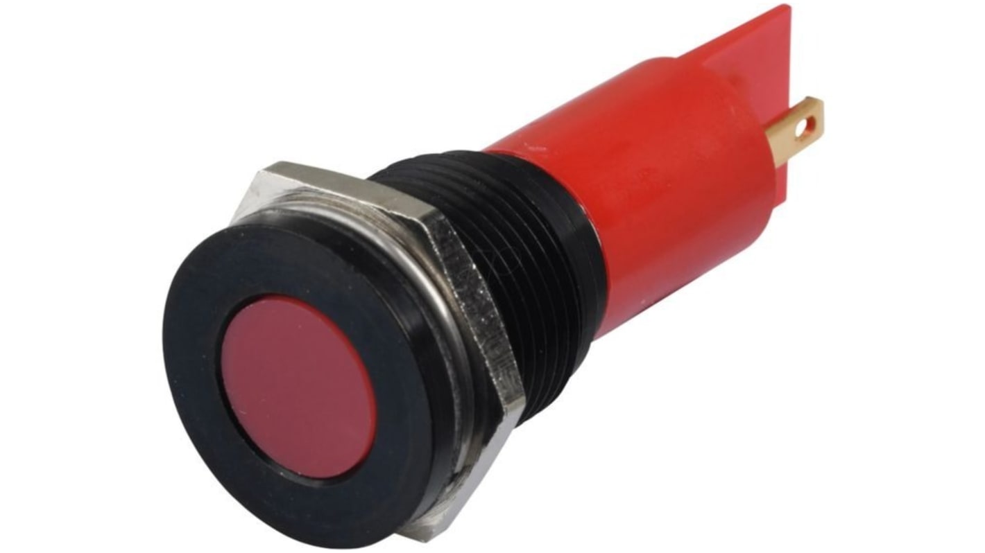 Q16 Series Red Panel Mount Indicator, 24V dc, 16mm Mounting Hole Size, Faston, Solder Lug Termination, IP67