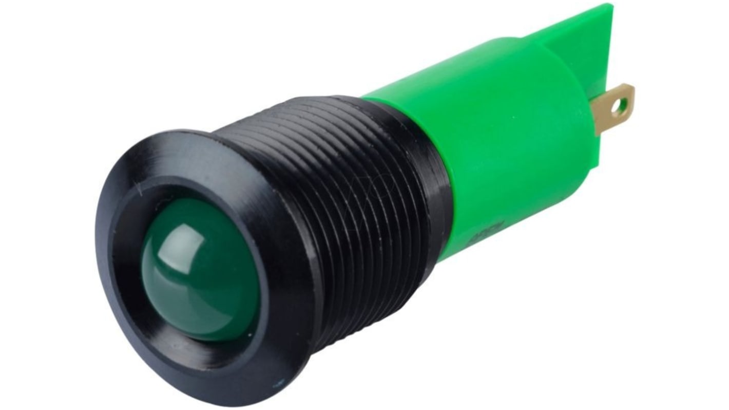 Lampka kontrolna do montażu panelowego 24V dc, zielona 16mm LED Faston, oczko lutownicze APEM
