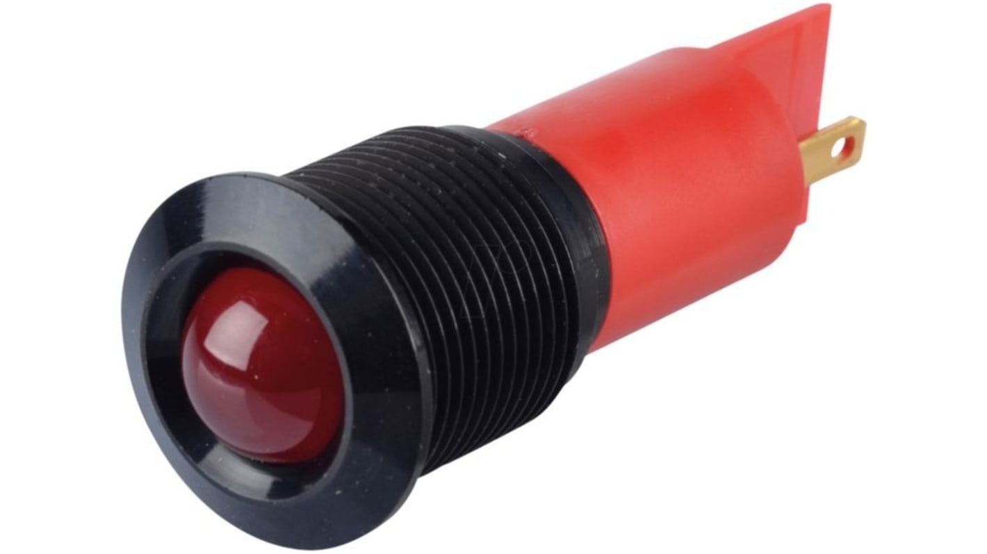 Q16 Series Red Panel Mount Indicator, 24V dc, 16mm Mounting Hole Size, Faston, Solder Lug Termination, IP67