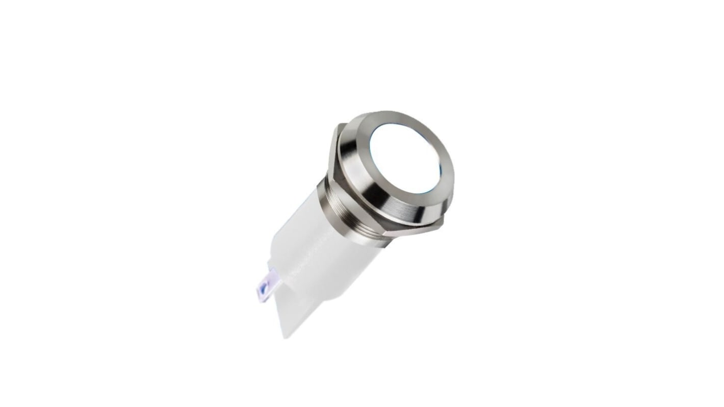 APEM Q22 Series White Panel Mount Indicator, 24V dc, 22mm Mounting Hole Size, Faston, Solder Lug Termination, IP67
