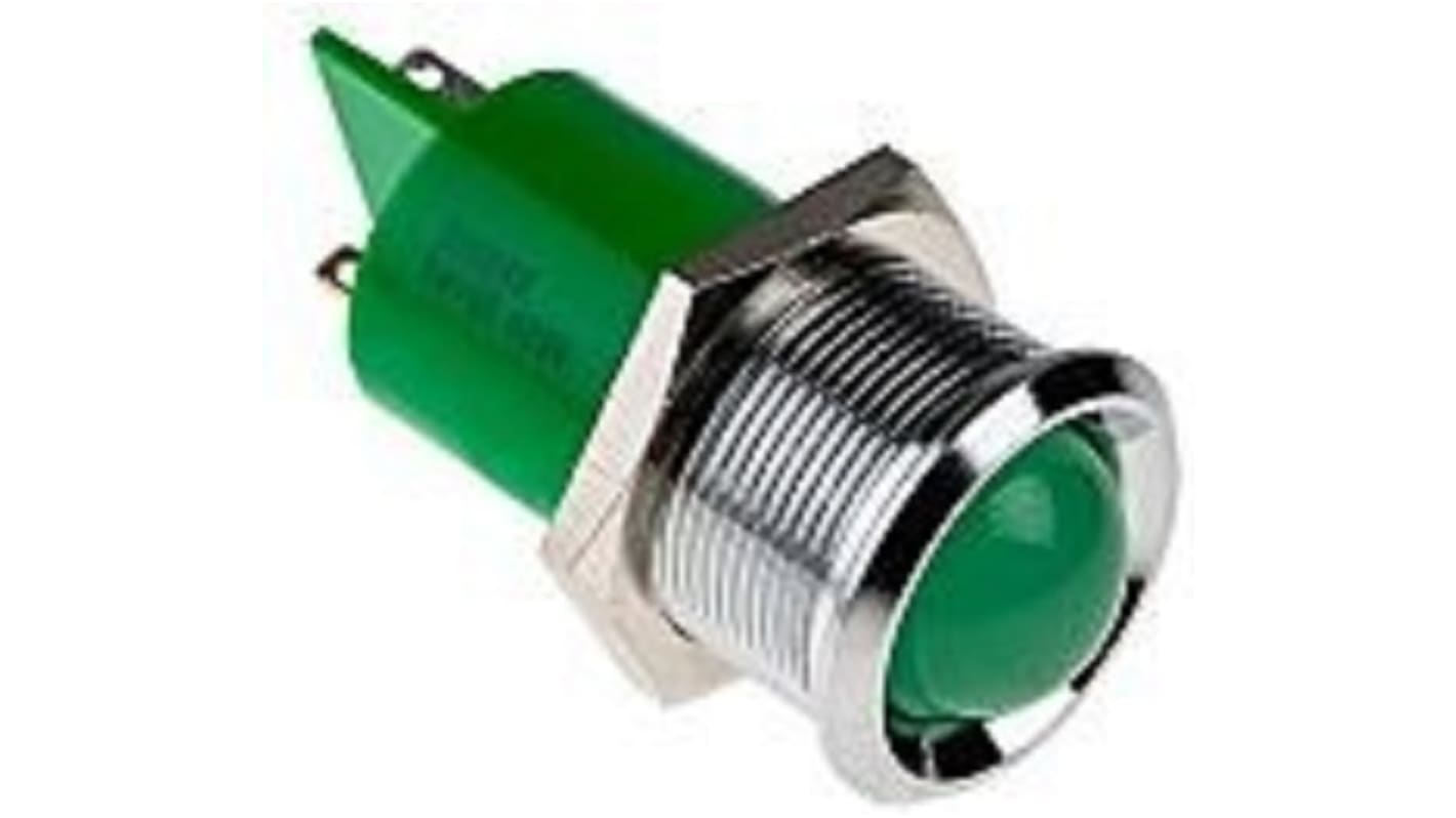APEM Q22 Series Green Panel Mount Indicator, 24V dc, 22mm Mounting Hole Size, Faston, Solder Lug Termination, IP67