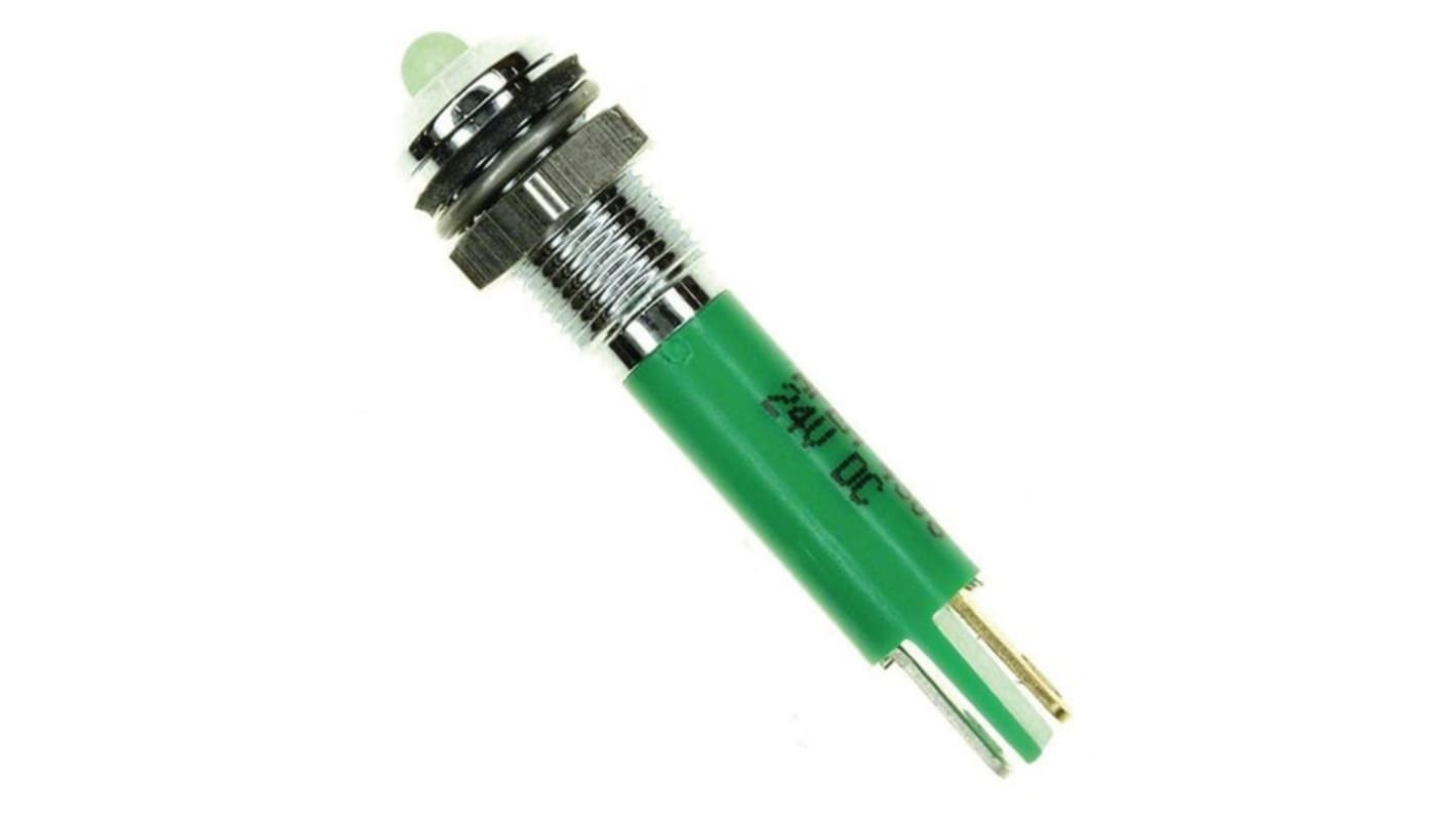 APEM Q6 Series Green Panel Mount Indicator, 24V dc, 6mm Mounting Hole Size, Faston, Solder Lug Termination, IP67
