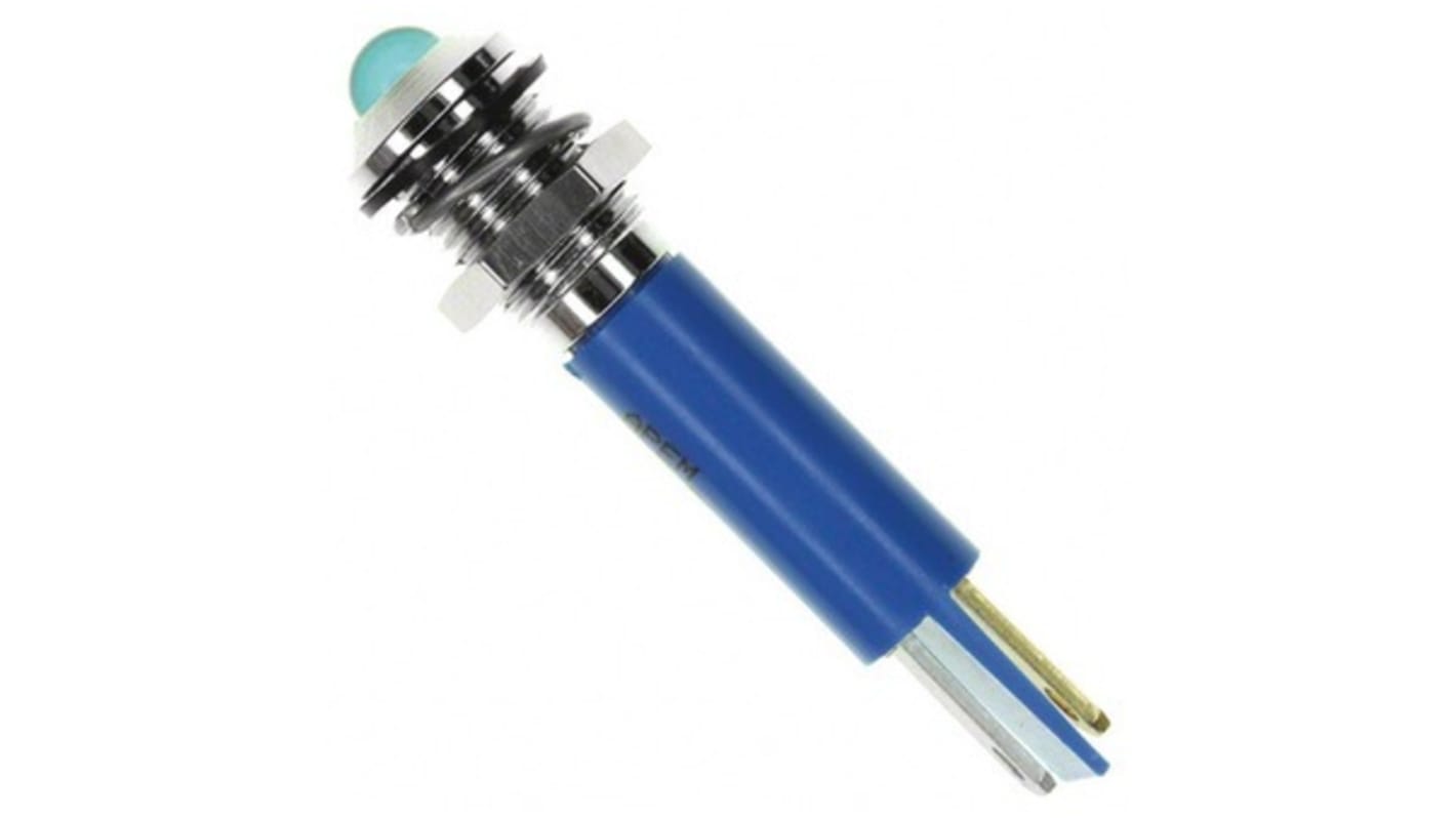 APEM Q8 Series Blue Panel Mount Indicator, 24V dc, 8mm Mounting Hole Size, Faston, Solder Lug Termination, IP67