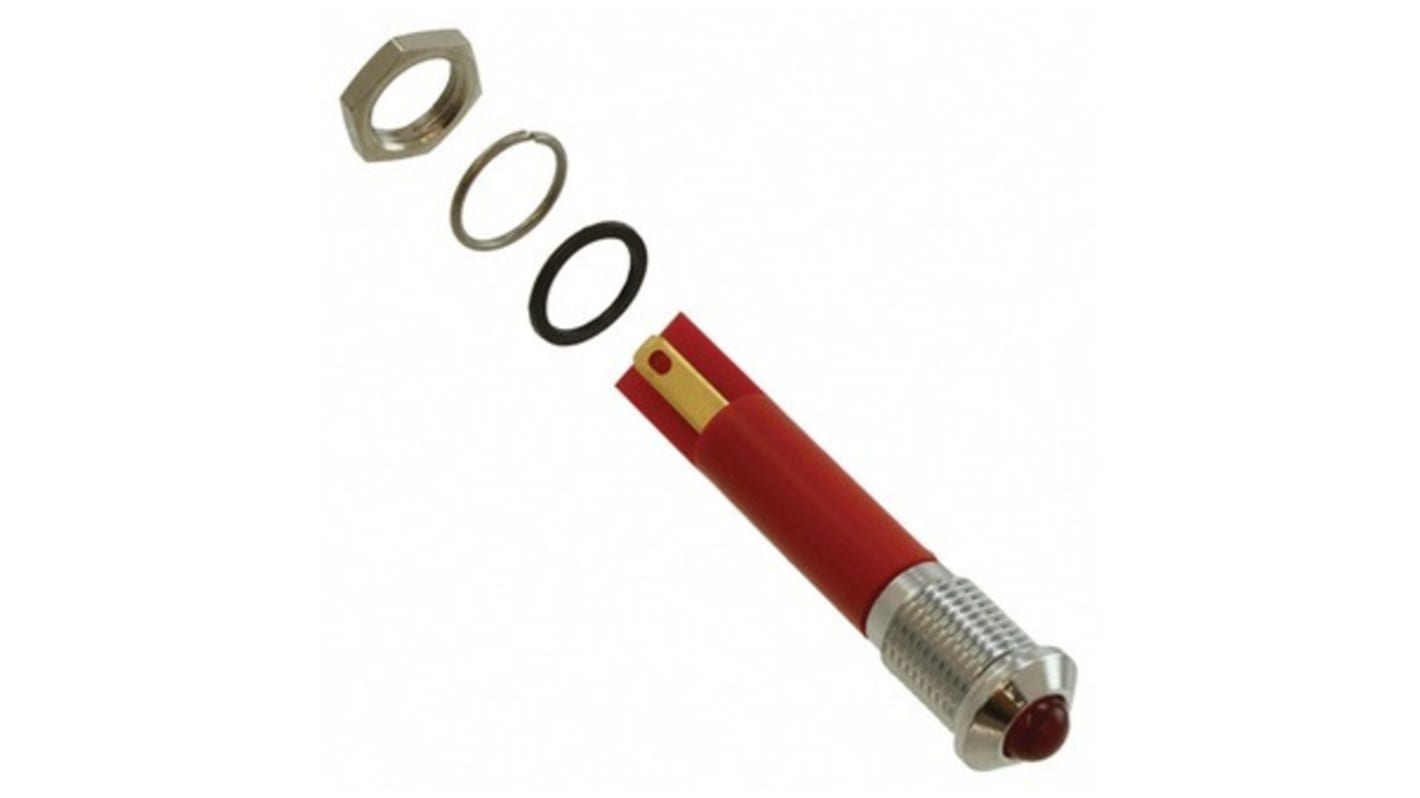 Q8 Series Red Panel Mount Indicator, 220V ac, 8mm Mounting Hole Size, Faston, Solder Lug Termination, IP67