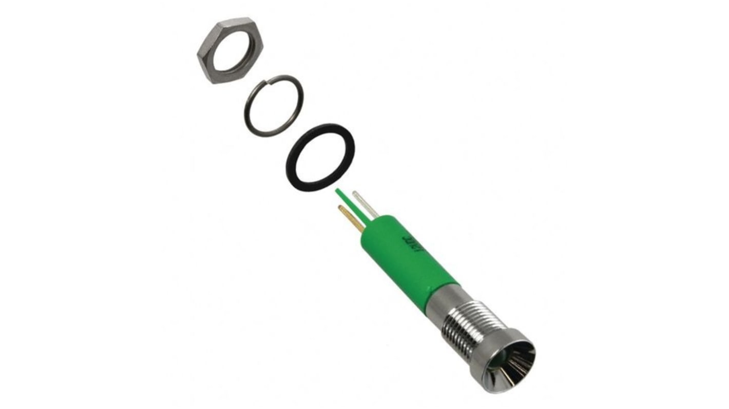 APEM Q8 Series Green Panel Mount Indicator, 12V dc, 8mm Mounting Hole Size, Faston, Solder Lug Termination, IP67