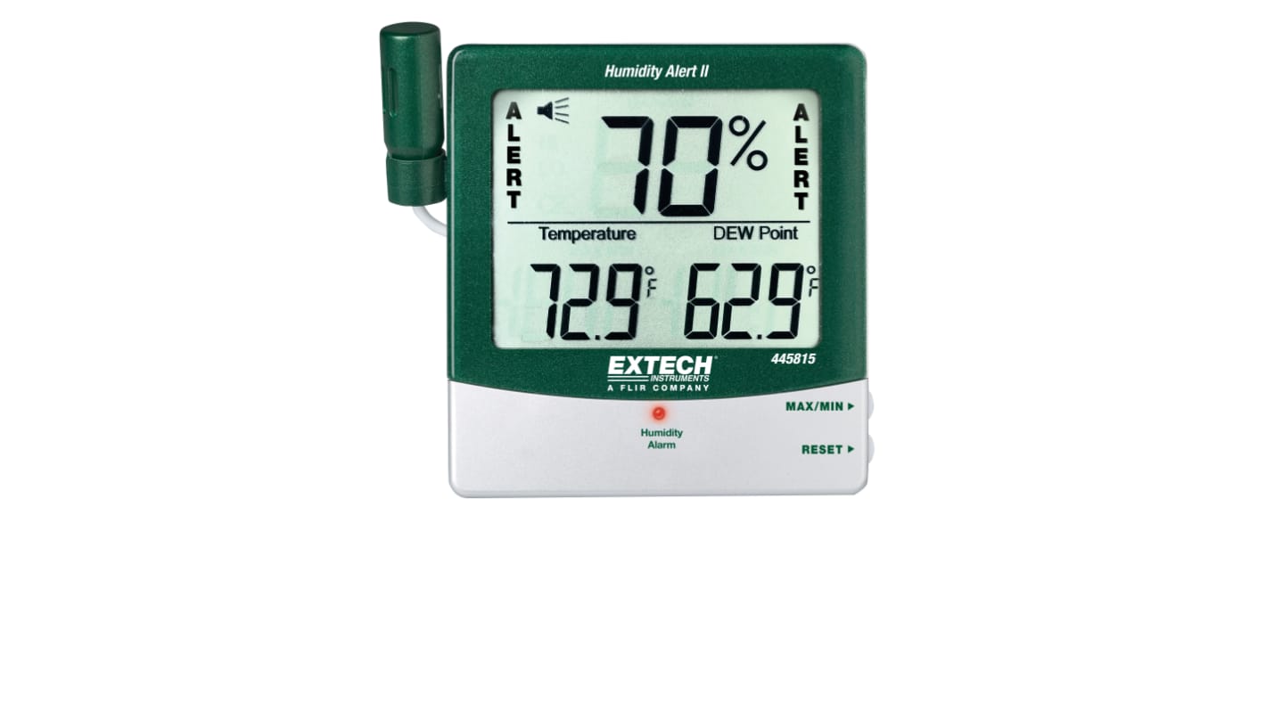 Extech 温湿度计, 最高+14 → 140°C, 最大10 → 99%RH, 1 °c温度精度, ±4 %RH湿度精度, 445815型号