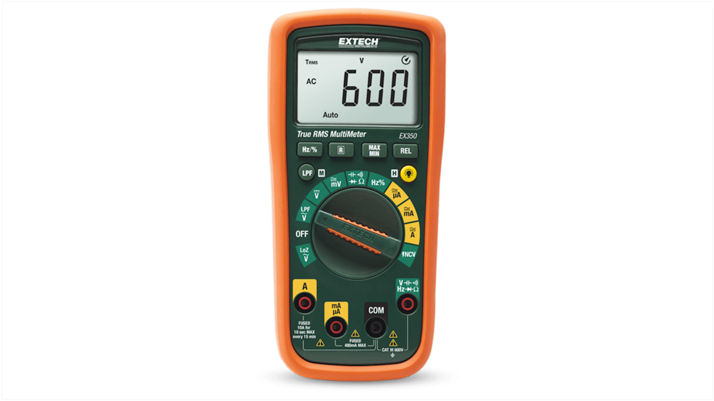 Extech EX350万用表, 最大600V 交流, 最大600V 直流