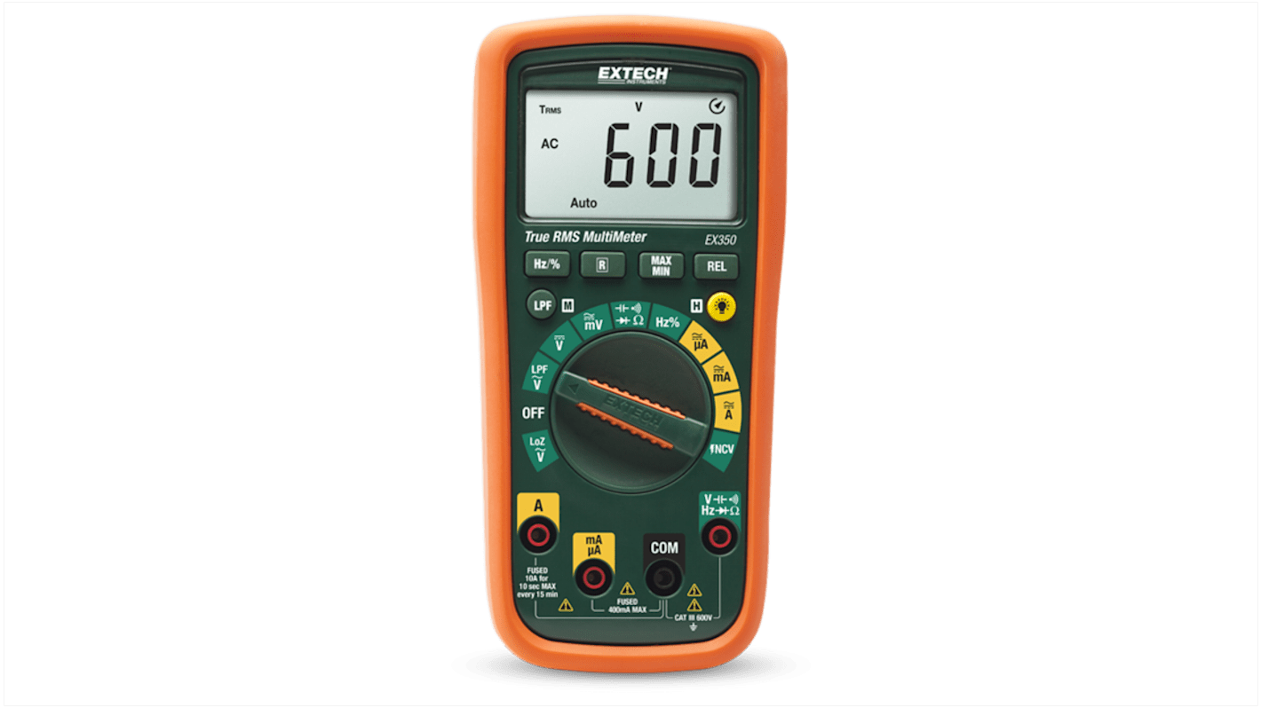 Extech EX350 LCD Multimeter, 10A ac Max, 10A dc Max, 600V ac Max