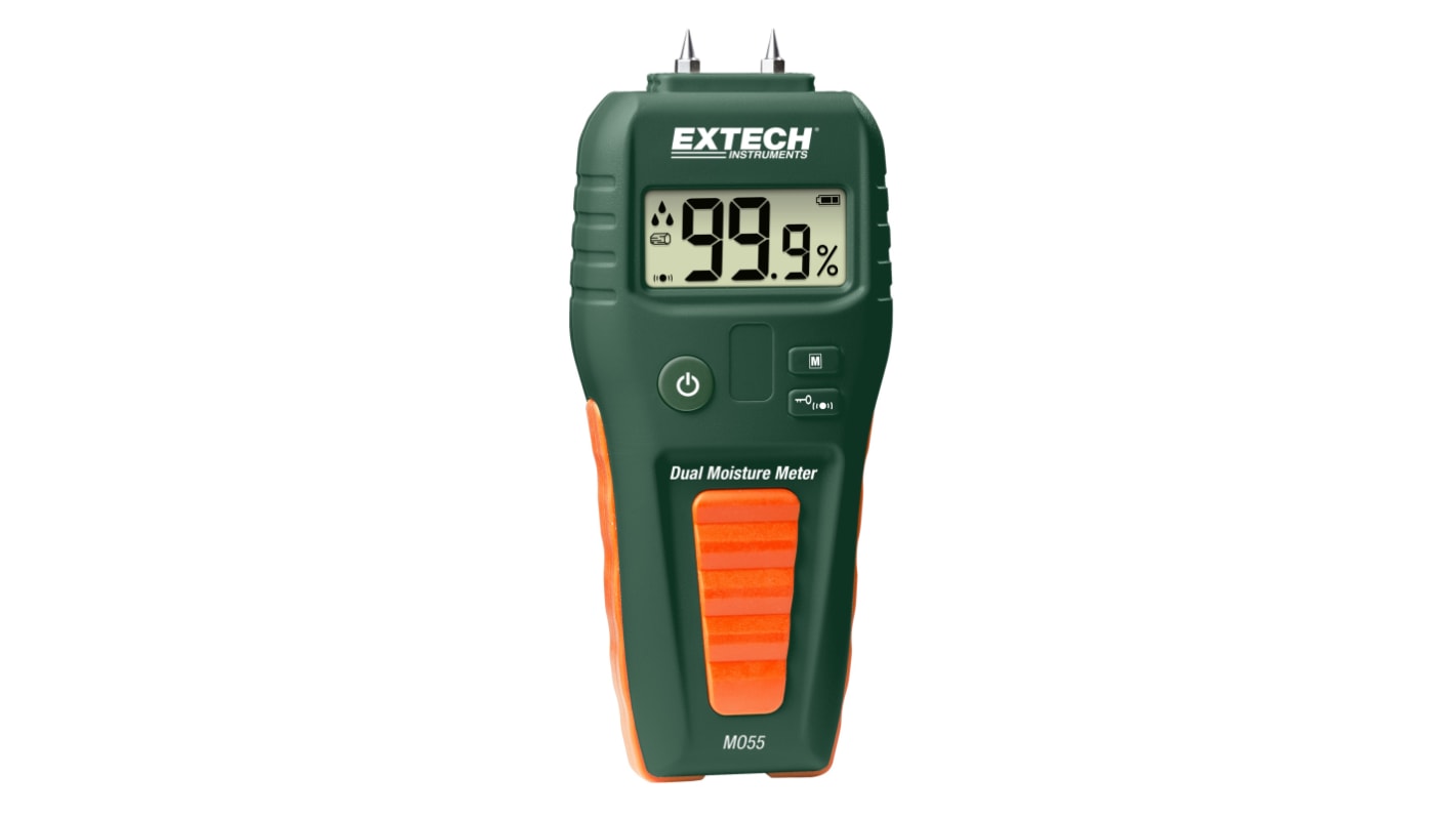 Extech MO55 Moisture Meter, 99.9% Max, ±3 % Accuracy, Digital Display, Battery-Powered