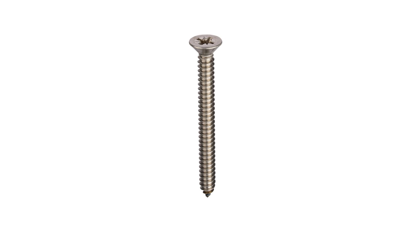 RS PRO A2/304 Stainless Steel Countersunk Head Self Tapping Screw, N°4 x 1/4in Long 6.5mm Long