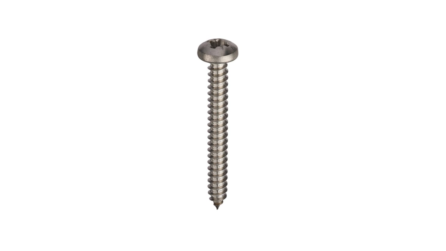 RS PRO A2/304 Stainless Steel Pan Head Self Tapping Screw, N°4 x 5/8in Long 16mm Long