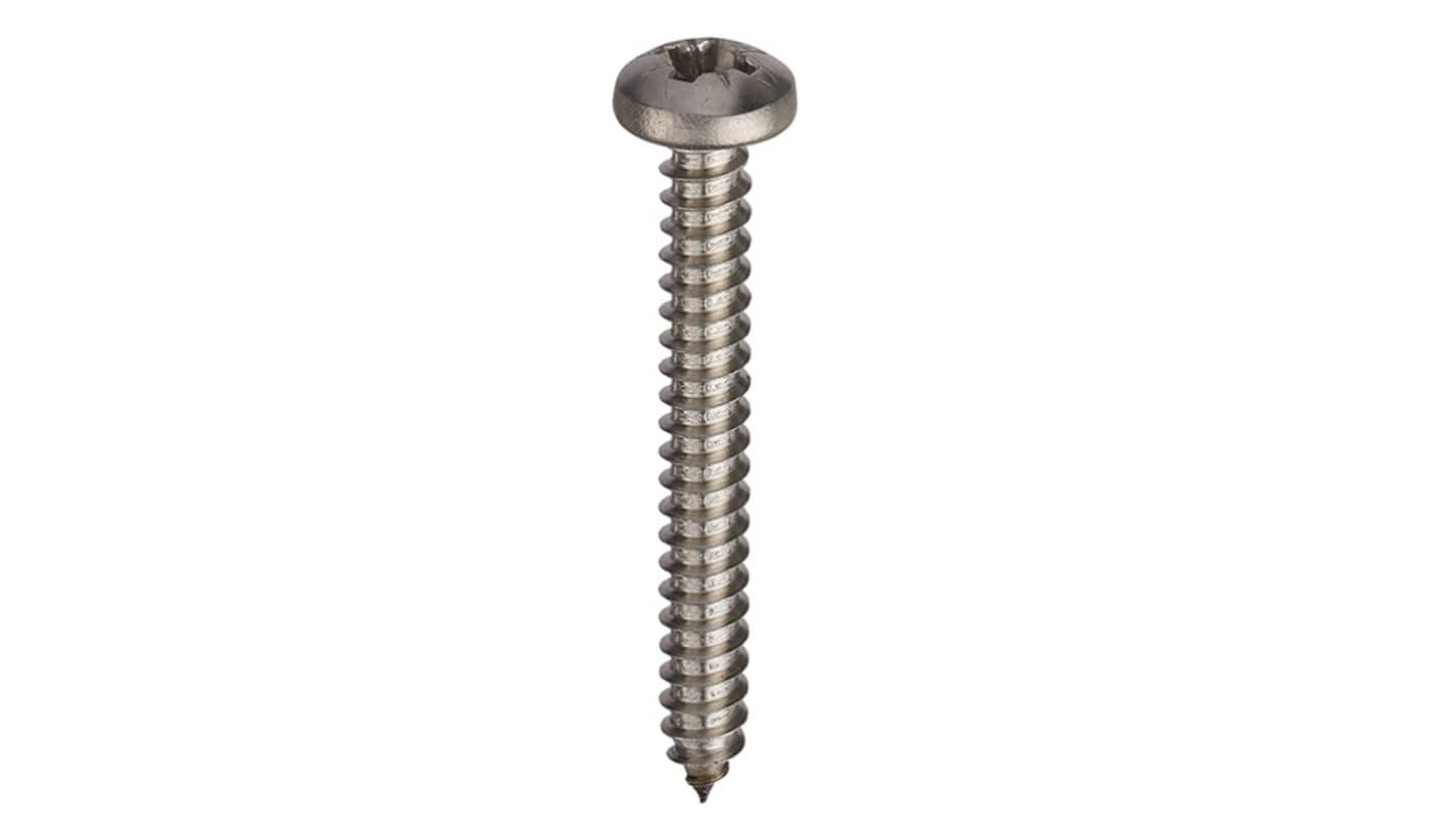 RS PRO A2/304 Stainless Steel Pan Head Self Tapping Screw, N°4 x 3/4in Long 19mm Long