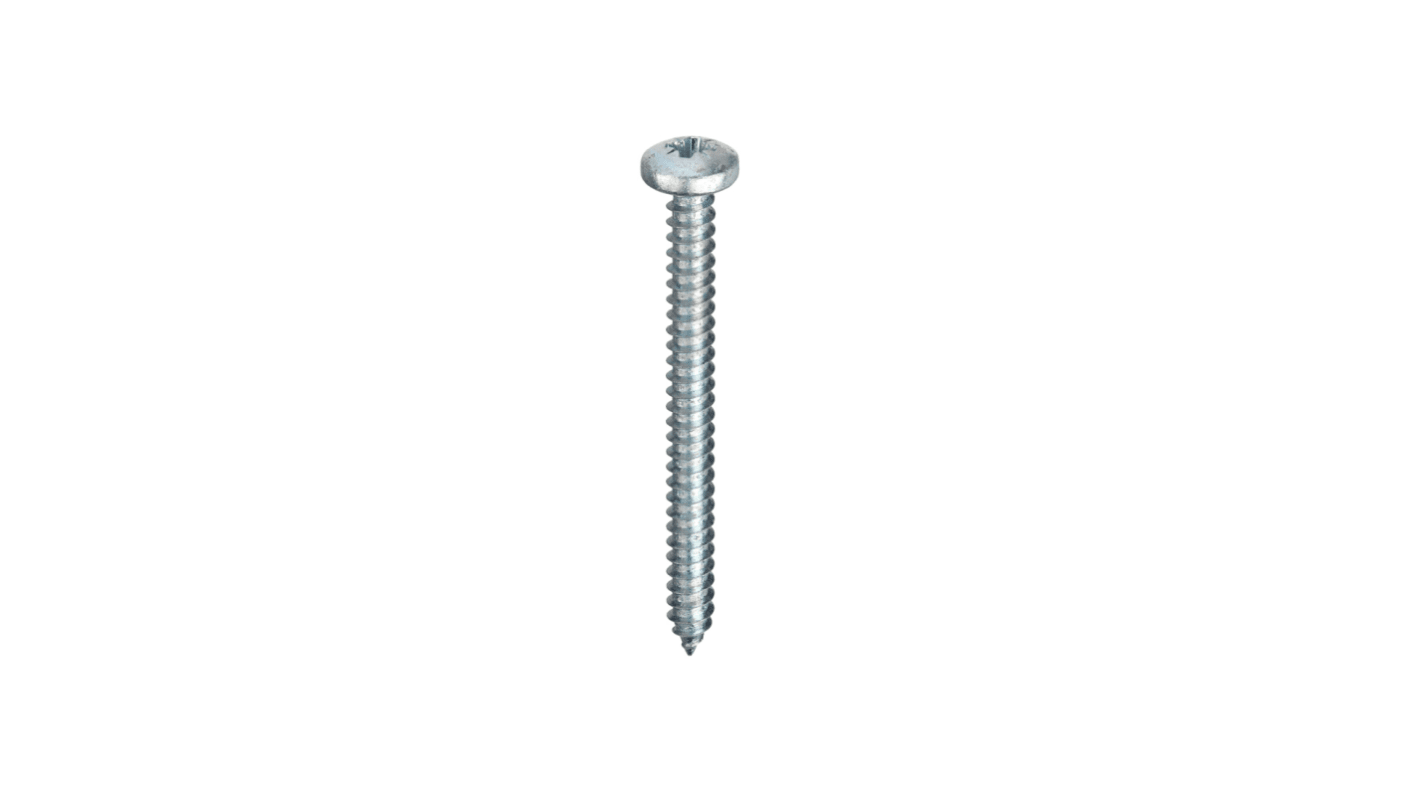 RS PRO Bright Zinc Plated Steel Pan Head Self Tapping Screw, N°4 x 3/4in Long 19mm Long