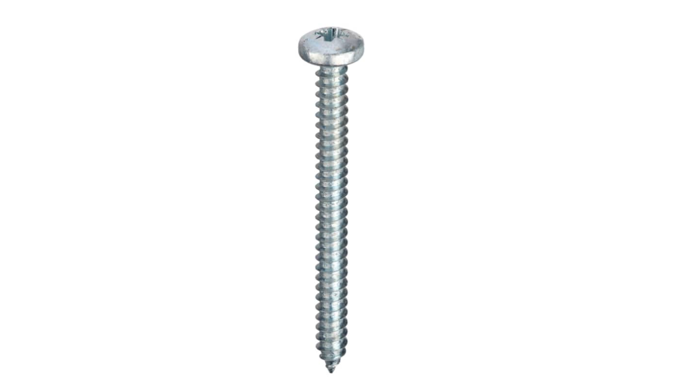 RS PRO Bright Zinc Plated Steel Pan Head Self Tapping Screw, N°6 x 1.1/4in Long 32mm Long