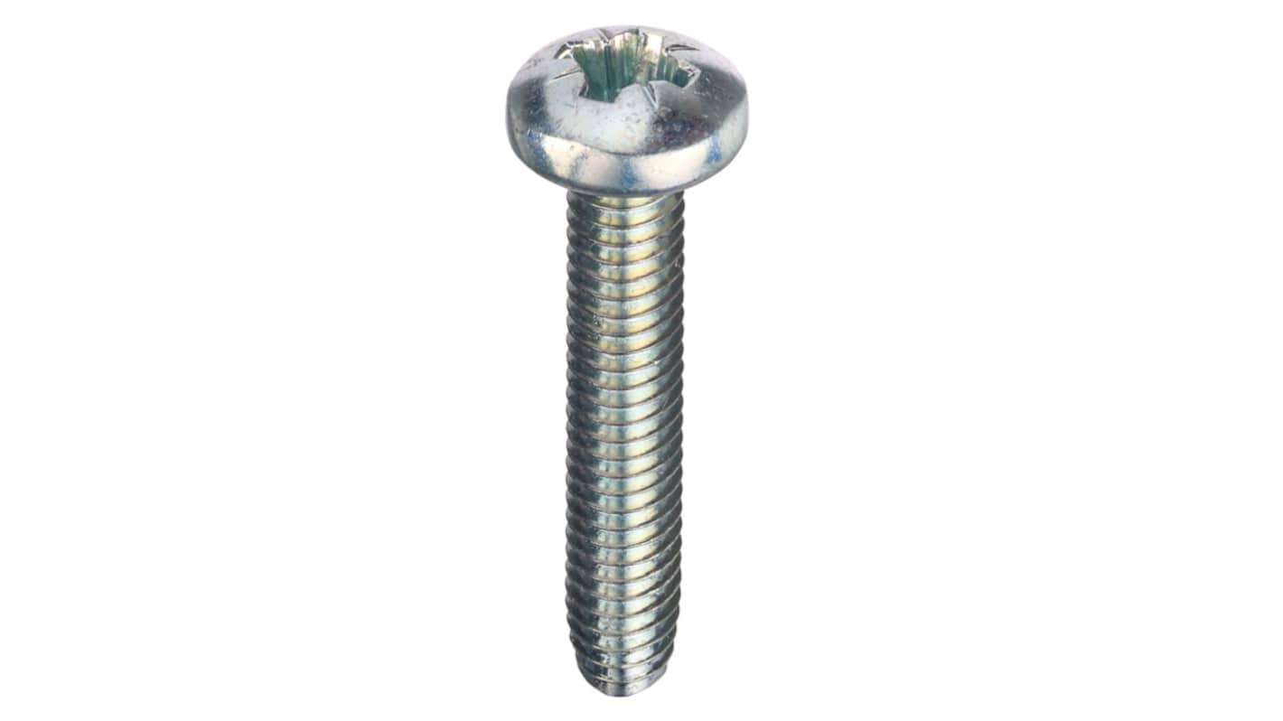 RS PRO Bright Zinc Plated Steel Pan Head Thread Forming Screw, M6 x 1.181in Long 30mm Long