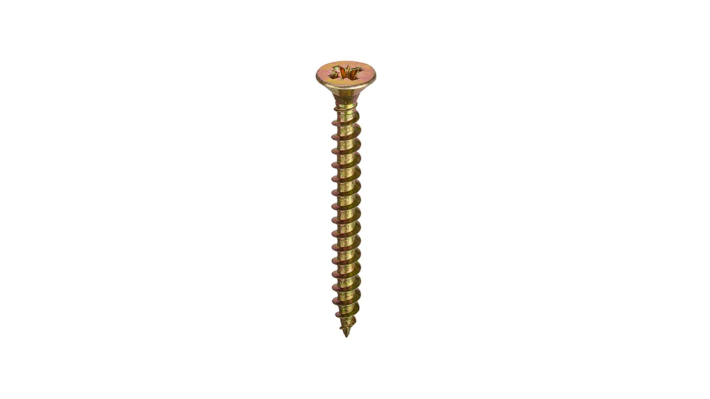 RS PRO Pozidriv Countersunk Steel Wood Screw, Yellow Passivated, Zinc Plated, 3mm Thread, 1.18in Length, 30mm Length