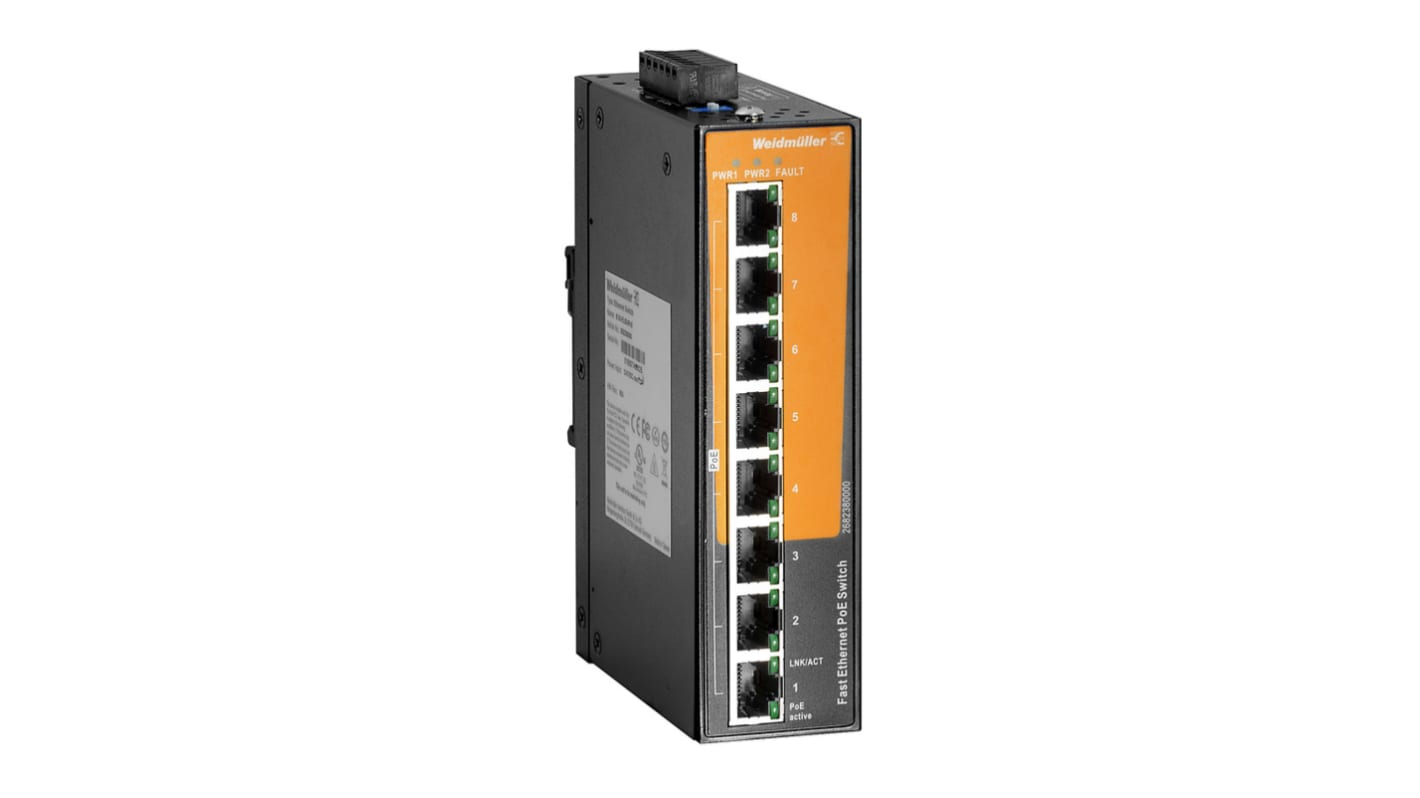 Weidmüller 8 x RJ45口非管理型网络交换机, PoE