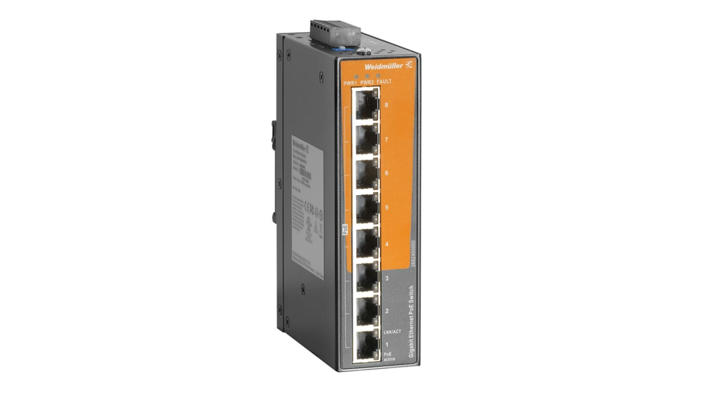 Weidmüller 8 x RJ45口非管理型网络交换机, PoE