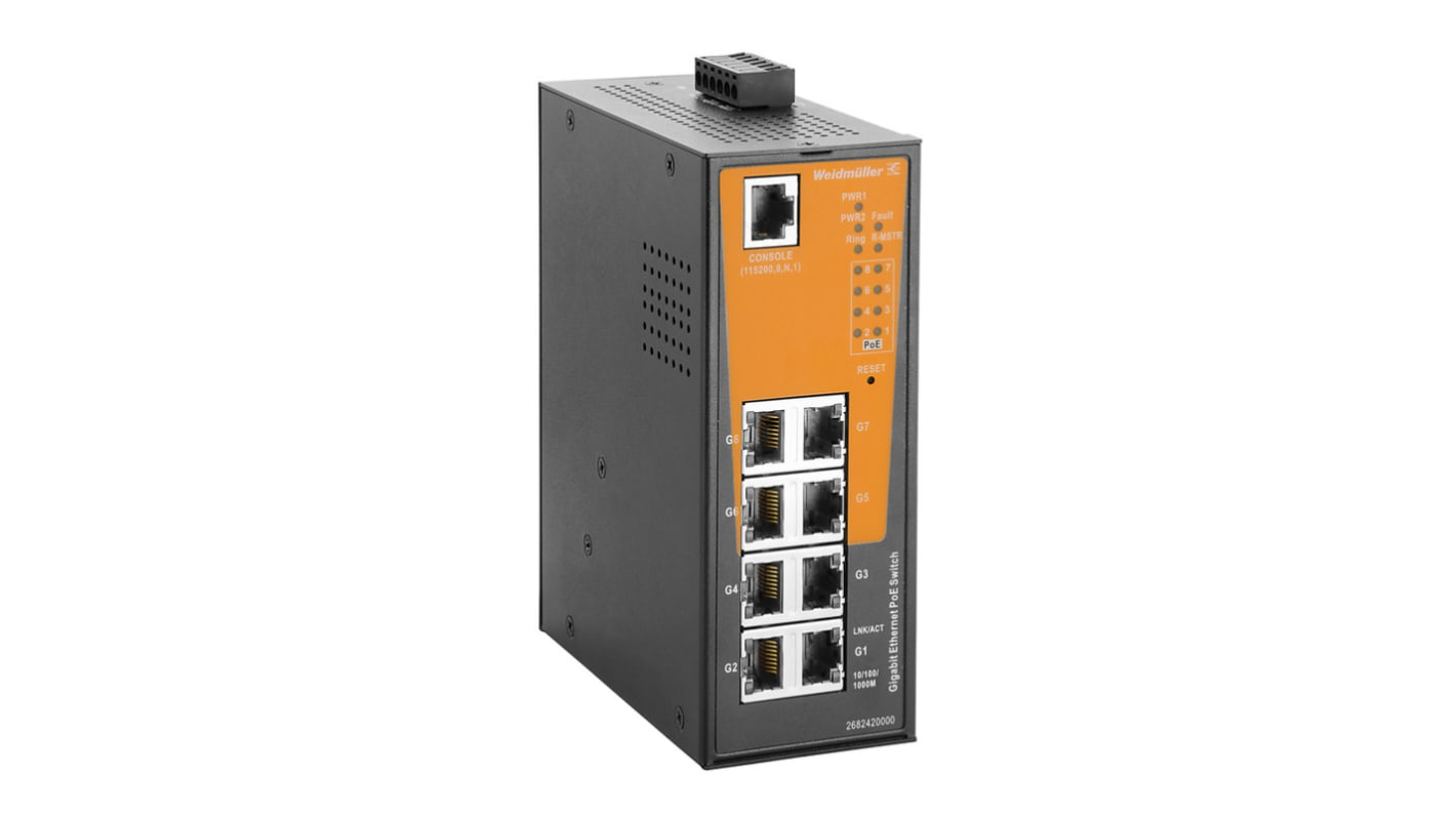 Weidmuller 8 x RJ45口管理型网络交换机, PoE