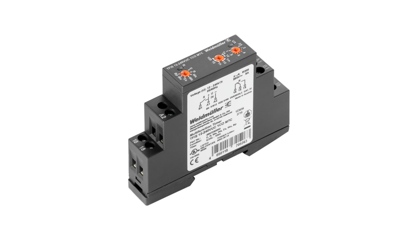 Weidmüller TFI Series Chassis Mount Timer Relay, 240V, 1-Contact, 5 → 100h, SPDT