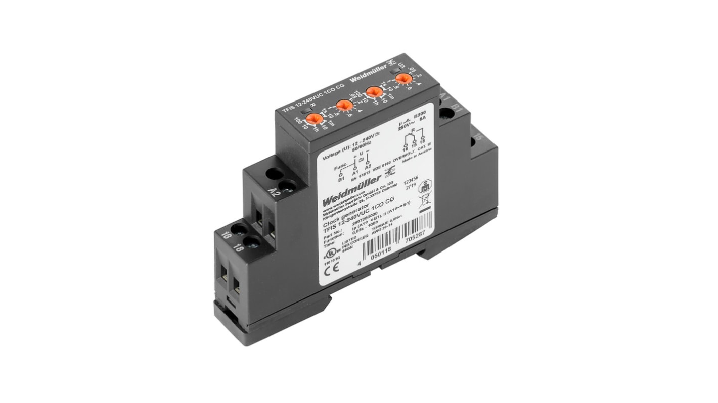Weidmüller TFI Series Chassis Mount Timer Relay, 240V, 1-Contact, 5 → 100h, SPDT