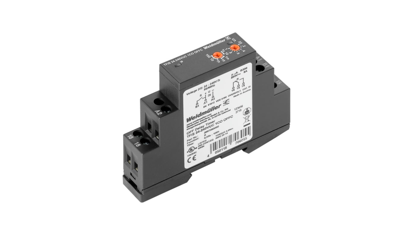 Weidmüller TFI Series Chassis Mount Timer Relay, 240V, 1-Contact, 5 → 100h, SPDT