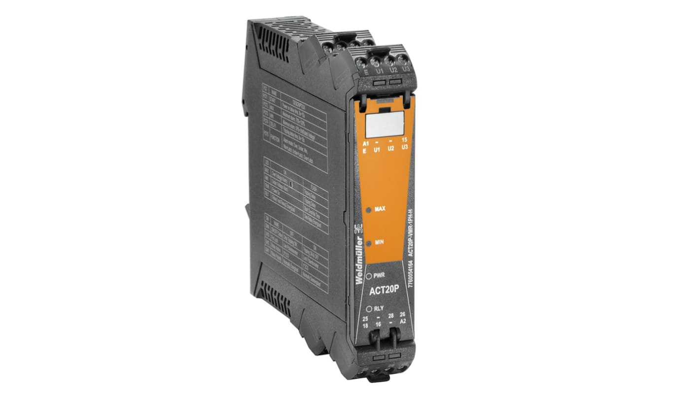 Weidmüller ACT20P Series Limit Signal Transmitter, Voltage Input, Relay Output, 240V Supply